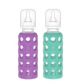 Lifefactory Glass Baby Bottles with Silicone Protection - 2-Pack, 9 Ounce Bottles, Grape & Kale