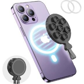 Magnetic Suction Cup Phone Mount, Anti-Slip Silicone Suction Phone Case Grip Accessories for MagSafe, Hands-Free Shower Phone Stand Holder for Tiktok Videos, Selfies and Fitness (White)