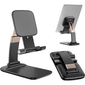 AUGEN Tablet Stand Holder, Multi-Angle Height Portable Monitor Stand For ipad Tablet, Fully Adjustable Foldable ipad Phone Dock Holder For Office Desk (Black Gold|Black)