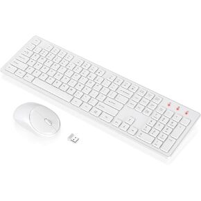 مجموعة لوحة مفاتيح وماوس لاسلكية، مجموعة ماوس لوحة مفاتيح USB لاسلكية كاملة الحجم، عمر بطارية طويل، اتصال مجاني بسرعة 2.4 جيجا هرتز، للكمبيوتر/الكمبيوتر المحمول/ويندوز/ماك، أبيض in Kuwait