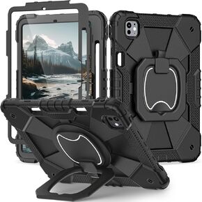 iPad Pro 11 Inch Case 2024 M4 (5th Generation) iPad Pro M4 Case with Pencil Holder (USB-C) Screen Protector iPad Case 360° Rotating &180° Folding Stand iPad Pro 11 M4 Case, Black Black