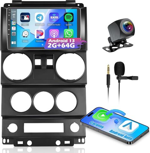 [2+64G] راديو Android 13 لسيارة Jeep Wrangler (بابين) 2007 2008 2009 2010 مع Carplay اللاسلكي/Android Auto، ستيريو سيارة بشاشة لمس IPS 9 بوصات مع وصلة مرآة GPS وملاحة WiFi in Saudi Arabia