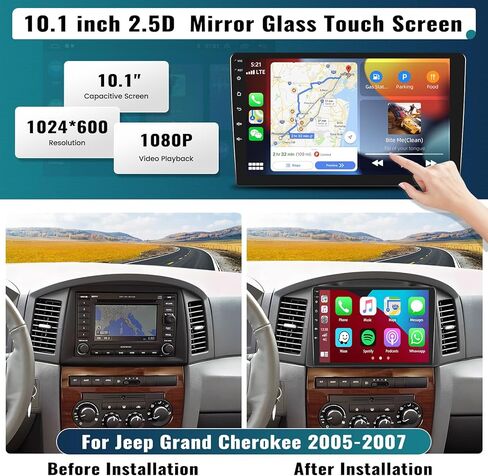 UNITOPSCI 2G+64G Android 13 Car Stereo for Jeep Grand Cherokee 2005-2007 Radio Wireless CarPlay Android Auto 10.1 Inch Touch Screen GPS Navigation Bluetooth FM WiFi HiFi USB + Backup Camera Mic in Saudi Arabia