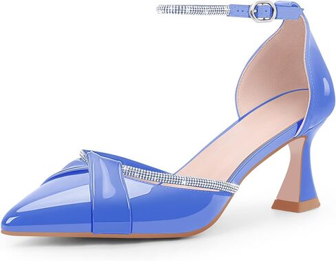 Women's kitten Heel Rhinestone Ankle Strap Pumps Pointed Toe Sexy Dress Shoes in Saudi Arabia