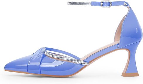 Women's kitten Heel Rhinestone Ankle Strap Pumps Pointed Toe Sexy Dress Shoes in Saudi Arabia