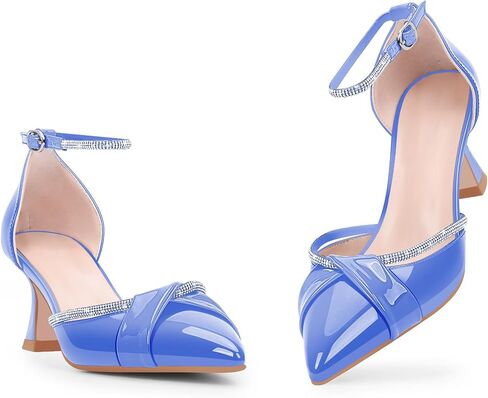 Women's kitten Heel Rhinestone Ankle Strap Pumps Pointed Toe Sexy Dress Shoes in Saudi Arabia