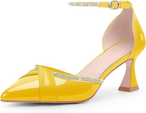Women's kitten Heel Rhinestone Ankle Strap Pumps Pointed Toe Sexy Dress Shoes in Saudi Arabia