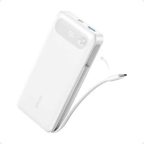 Anker Power Bank, 20,000mAh Portable Charger with Built-in USB-C Cable, 87W Max Fast Charging Battery Pack, 2 USB-C and 1 USB-A, for MacBook, iPhone 15 Series, Samsung, Switch, and More in Saudi Arabia