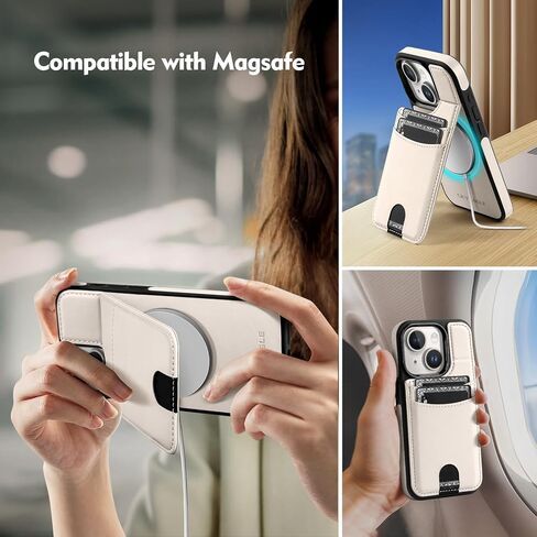 متوافق مع حافظة Magsafe لهاتف iPhone 14 Plus مع حامل بطاقات ومسند RFID وغطاء قلاب وفتحات لبطاقات الائتمان من جلد البولي يوريثان للرجال والنساء، حافظة هاتف لهاتف Apple 14 Plus 6.7 بوصة، أحمر خمري in Kuwait