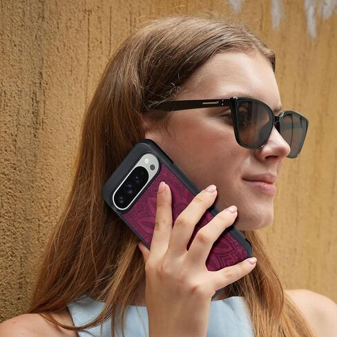 Harryshell Detachable Wallet Leather Case Compatible with Google Pixel 9 Pro XL 6.8" 2024 Magnetic Phone Case Zipper with Cash Coin Pocket Multi Card Slots Holder Wrist Strap Lanyard (Flower Wine Red) in Kuwait