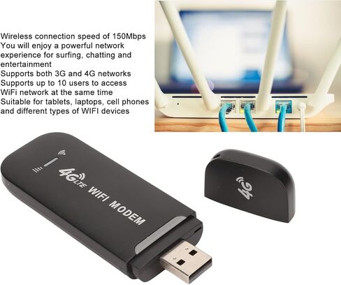 Network Router, 4G LTE USB Router, 2.4G Modem, Pocket Mobile Hotspot Support up to 150Mbps Speed, Up to 10 Users in Saudi Arabia