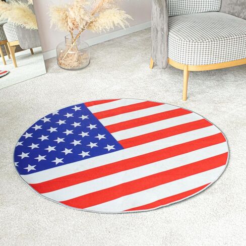 American Flag Rug Circle - Rolling Chair Mat for Hardwood Floor - Colorful 4th of July Rug for Living Room - Independence Day Decorations - 48 inches - 4 Ft Round (American Flag) in Saudi Arabia