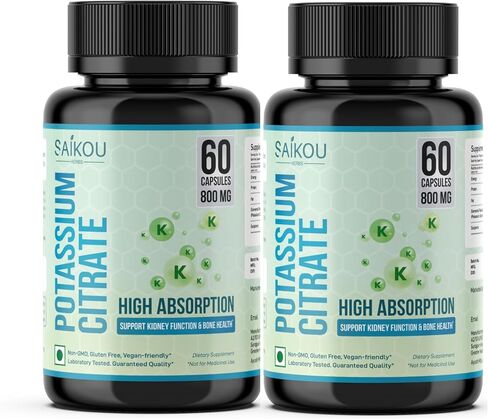 Potassium Citrate 800 mg High Absorption - 60 Servings Supports Electrolyte Balance, Kidney and Bone Health in Saudi Arabia