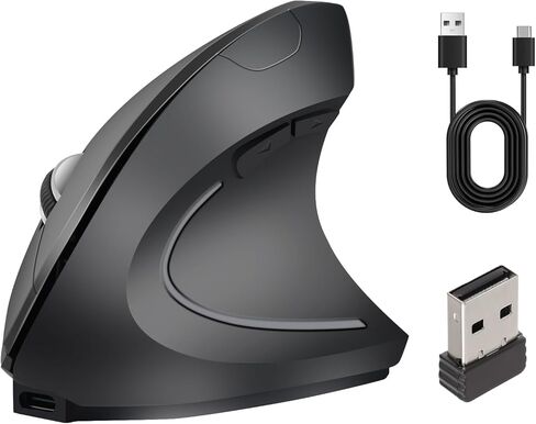 Ergonomic Wireless Vertical Mouse - Adjustable DPI (1000/1600/2000/2400) - Comfortable 6-Button Optical Mouse for Laptop, Computer, Desktop - Compatible with Windows and Mac OS - Black in Kuwait