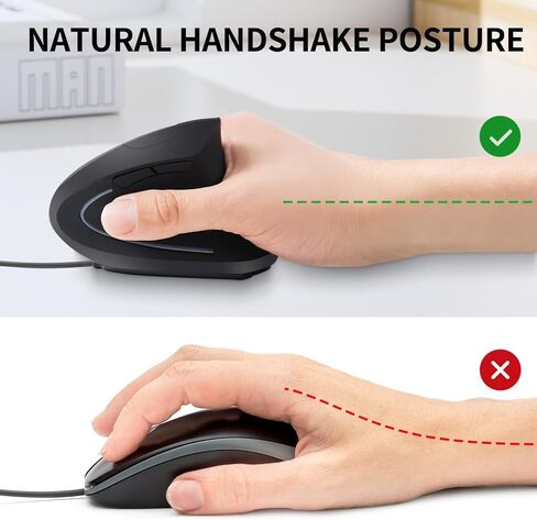 Ergonomic Wireless Vertical Mouse - Adjustable DPI (1000/1600/2000/2400) - Comfortable 6-Button Optical Mouse for Laptop, Computer, Desktop - Compatible with Windows and Mac OS - Black in Kuwait