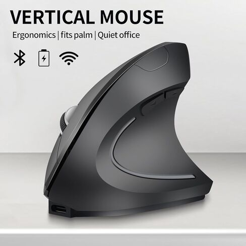 Ergonomic Wireless Vertical Mouse - Adjustable DPI (1000/1600/2000/2400) - Comfortable 6-Button Optical Mouse for Laptop, Computer, Desktop - Compatible with Windows and Mac OS - Black in Kuwait