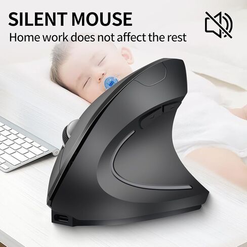 Ergonomic Wireless Vertical Mouse - Adjustable DPI (1000/1600/2000/2400) - Comfortable 6-Button Optical Mouse for Laptop, Computer, Desktop - Compatible with Windows and Mac OS - Black in Kuwait