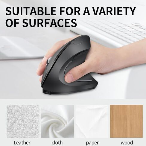 Ergonomic Wireless Vertical Mouse - Adjustable DPI (1000/1600/2000/2400) - Comfortable 6-Button Optical Mouse for Laptop, Computer, Desktop - Compatible with Windows and Mac OS - Black in Kuwait