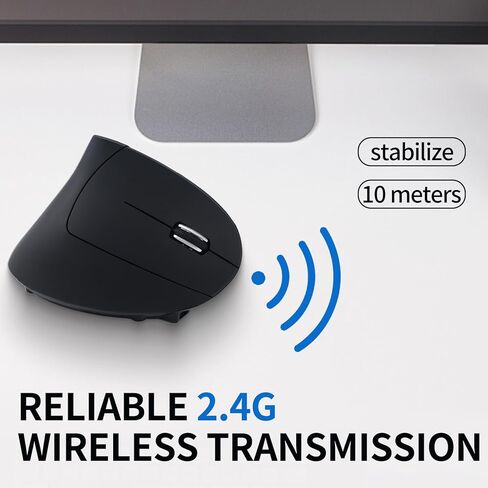 Ergonomic Wireless Vertical Mouse - Adjustable DPI (1000/1600/2000/2400) - Comfortable 6-Button Optical Mouse for Laptop, Computer, Desktop - Compatible with Windows and Mac OS - Black in Kuwait