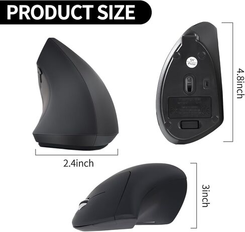 Ergonomic Wireless Vertical Mouse - Adjustable DPI (1000/1600/2000/2400) - Comfortable 6-Button Optical Mouse for Laptop, Computer, Desktop - Compatible with Windows and Mac OS - Black in Kuwait