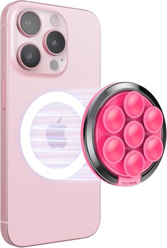 Magnetic Suction Cup Phone Ring Grip, Phone Suction Grip for MagSafe with Adjustable Ring Stand, Hands-Free Suction Phone Case for iPhone 15/14/13/12 Series for Make Up & Selfies Pink in Saudi Arabia