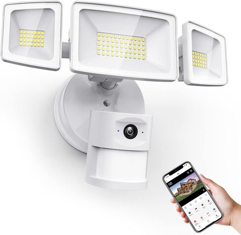 كاميرا Onforu Floodlight في الهواء الطلق، كاميرا سلكية ذكية للأمان بقدرة 55 وات مع مصابيح LED 5500LM وكشف حركة عالي الدقة 1080 بكسل، صفارة إنذار 67 ديسيبل، صوت ثنائي الاتجاه، لون كامل (أبيض) in Kuwait