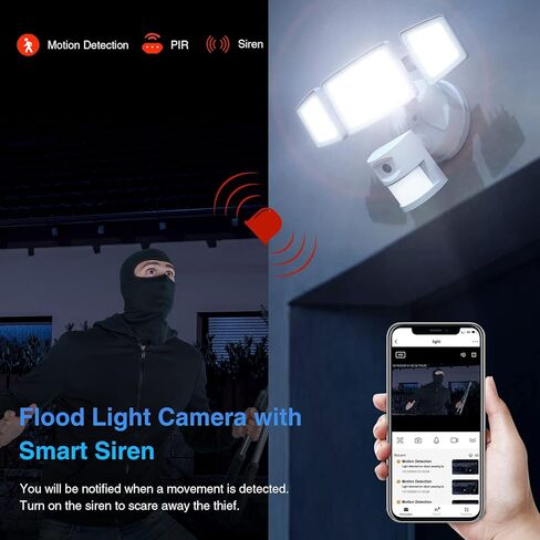 كاميرا Onforu Floodlight في الهواء الطلق، كاميرا سلكية ذكية للأمان بقدرة 55 وات مع مصابيح LED 5500LM وكشف حركة عالي الدقة 1080 بكسل، صفارة إنذار 67 ديسيبل، صوت ثنائي الاتجاه، لون كامل (أبيض) in Kuwait