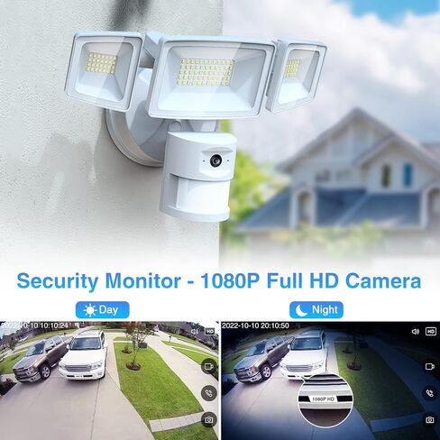 كاميرا Onforu Floodlight في الهواء الطلق، كاميرا سلكية ذكية للأمان بقدرة 55 وات مع مصابيح LED 5500LM وكشف حركة عالي الدقة 1080 بكسل، صفارة إنذار 67 ديسيبل، صوت ثنائي الاتجاه، لون كامل (أبيض) in Kuwait