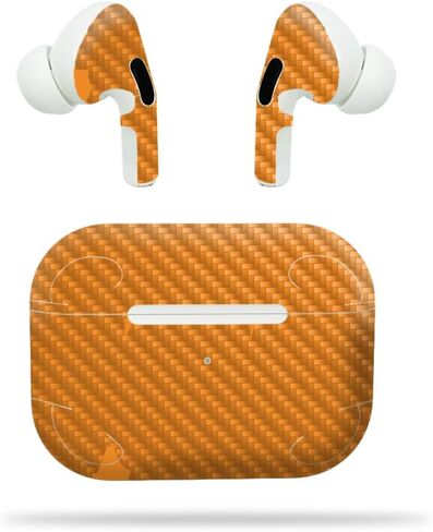 غلاف من ألياف الكربون من MightySkins لجهاز Apple Airpods Pro - أزرق فاتح صلب | لمسة نهائية من ألياف الكربون المزخرفة | سهل التطبيق والإزالة وتغيير الأنماط | صنع في الولايات المتحدة الأمريكية، برتقالي (CF-APAIPOPR-برتقالي صلب) in Kuwait
