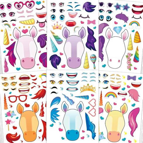 Aowplc 36 Pcs Make-A-Face Sticker Sheets Kids Party Favors Mix and Match Stickers with Dinosaurs, Mermaids, Unicorns, Horses, Farm & Sea Animals for Parties, Birthdays, Classroom Activities & Crafts in Saudi Arabia