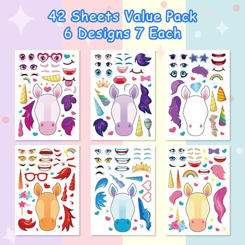 Aowplc 36 Pcs Make-A-Face Sticker Sheets Kids Party Favors Mix and Match Stickers with Dinosaurs, Mermaids, Unicorns, Horses, Farm & Sea Animals for Parties, Birthdays, Classroom Activities & Crafts in Saudi Arabia