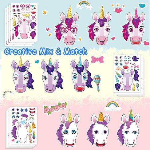 Aowplc 36 Pcs Make-A-Face Sticker Sheets Kids Party Favors Mix and Match Stickers with Dinosaurs, Mermaids, Unicorns, Horses, Farm & Sea Animals for Parties, Birthdays, Classroom Activities & Crafts in Saudi Arabia