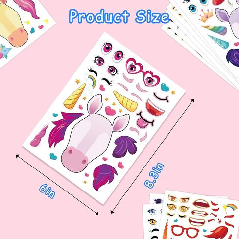 Aowplc 36 Pcs Make-A-Face Sticker Sheets Kids Party Favors Mix and Match Stickers with Dinosaurs, Mermaids, Unicorns, Horses, Farm & Sea Animals for Parties, Birthdays, Classroom Activities & Crafts in Saudi Arabia