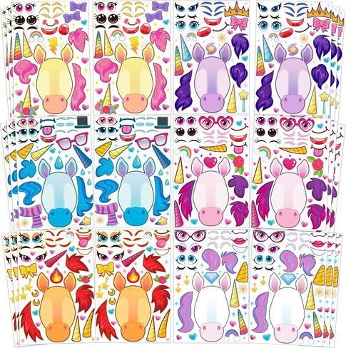 JOYIN 36 PCS 9"x6" Make-a-face Sticker Sheets Make Your Own Unicorn Fantasy Animal Mix and Match Sticker Sheets with Fantasy Unicorn Animals Kids Party Favor Supplies Craft in Saudi Arabia