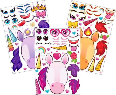 JOYIN 36 PCS 9"x6" Make-a-face Sticker Sheets Make Your Own Unicorn Fantasy Animal Mix and Match Sticker Sheets with Fantasy Unicorn Animals Kids Party Favor Supplies Craft in Saudi Arabia
