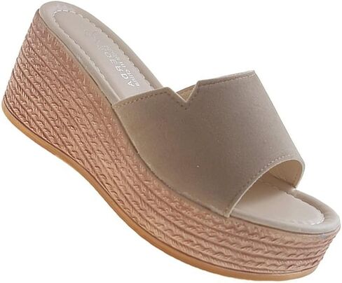 EFTCAL Women Open Toe Suede Platform Sandal,Comfort Slip On Backless Espadrille Wedge Sandals with Arch Support,Casual Fashion Non-Slip Beach Slide in Saudi Arabia