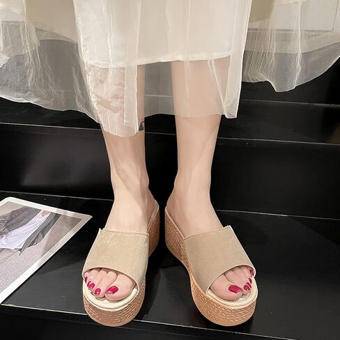 EFTCAL Women Open Toe Suede Platform Sandal,Comfort Slip On Backless Espadrille Wedge Sandals with Arch Support,Casual Fashion Non-Slip Beach Slide in Saudi Arabia