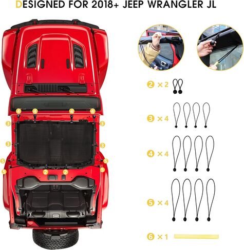 قطعة علوية بيكيني مظللة لعام 2018-2023 لسيارة جيب رانجلر JL Sahara Rubicon 2 باب 4 أبواب، شبكة بوليستر متينة علوية ظلة شمس بيميني علوية ناعمة، نجمة in Kuwait