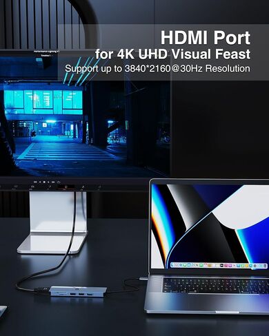محور USB C، محول USB C 6 في 1، USB 3.0، 4K HDMI، 2 منافذ USB 2.0، قارئ بطاقة SD/TF، ​​محطة إرساء متوافقة مع Mac Pro/Air والمزيد in Saudi Arabia