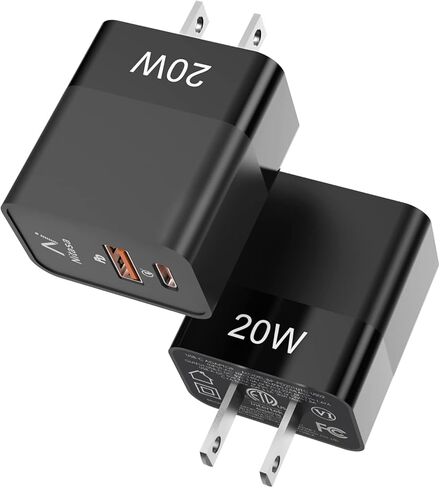 شاحن حائط USB C بقدرة 20 واط، NITASA 2-Pack ثنائي المنافذ سريع PD+QC 3.0 قابس كتلة شاحن لهاتف iPhone 14/13/12 14 Pro Max SE iPad Magsafe Galaxy Pixel، محول طاقة USB C شحن سريع لهاتف iPhone 13/14 Pro Max in Kuwait