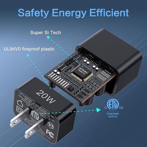 شاحن حائط USB C بقدرة 20 واط، NITASA 2-Pack ثنائي المنافذ سريع PD+QC 3.0 قابس كتلة شاحن لهاتف iPhone 14/13/12 14 Pro Max SE iPad Magsafe Galaxy Pixel، محول طاقة USB C شحن سريع لهاتف iPhone 13/14 Pro Max in Kuwait