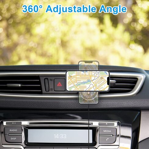 شاحن سيارة لاسلكي، شحن سريع بقدرة 15 وات، لشاحن السيارة Magsafe، حامل فتحة تهوية تلقائية متوافق مع هواتف iPhone 13/12 Series والحافظات المغناطيسية، أسود in Kuwait