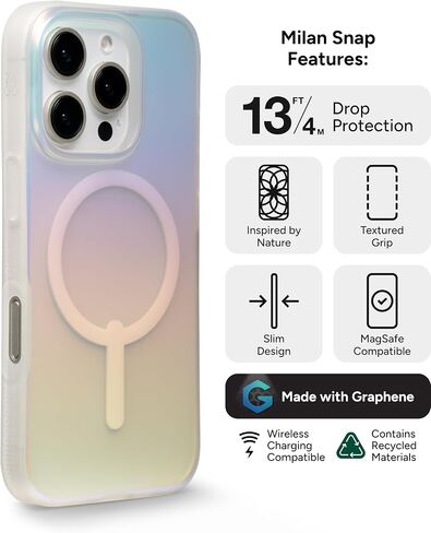 ZAGG Milan Snap Case for iPhone 16 Pro - Color Changing Finish, MagSafe & Wireless Charging Compatible, 13ft Drop Protection, Graphene Reinforced, Eco-Friendly, Matte Iridescent in Saudi Arabia