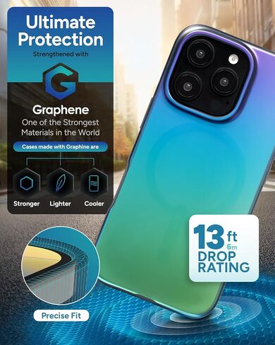 ZAGG Milan Snap Case for iPhone 16 Pro - Color Changing Finish, MagSafe & Wireless Charging Compatible, 13ft Drop Protection, Graphene Reinforced, Eco-Friendly, Matte Iridescent in Saudi Arabia