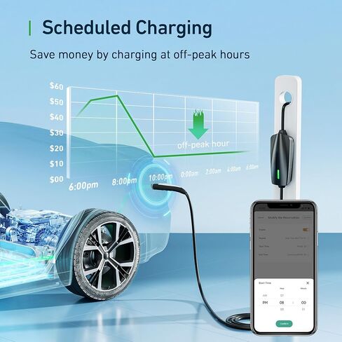 شاحن EVJUICION Tesla المستوى 1-2 EV لشاحن Tesla 110V-240V 16Amp WiFi/APP موصل للهاتف المحمول NEMA 6-20 Plug 5-15 محول سلك تمديد 20 قدم متوافق مع جميع موديلات Tesla 3/Y/X/S in Kuwait