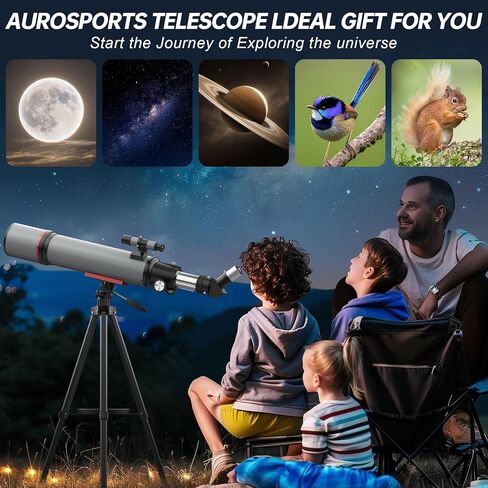 تلسكوب Aurosports للبالغين عالي الطاقة - فتحة 90 مم 600 مم تلسكوب منكسر للأطفال والمبتدئين - تلسكوب سفر محمول مع محول هاتف ثلاثي القوائم لاسلكي عن بعد وحقيبة حمل in Kuwait