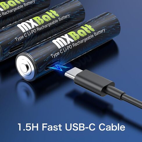 بطارية AAA قابلة للشحن USB C 1.5V 1200mWh قدرة عالية، بطاريات AAA قابلة لإعادة الشحن ليثيوم 6 عبوات مع كابل منفذ USB C 1500 دورة in Saudi Arabia