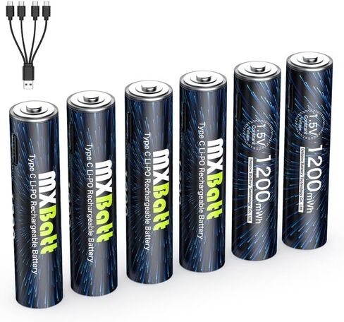 بطارية AAA قابلة للشحن USB C 1.5V 1200mWh قدرة عالية، بطاريات AAA قابلة لإعادة الشحن ليثيوم 6 عبوات مع كابل منفذ USB C 1500 دورة in Saudi Arabia