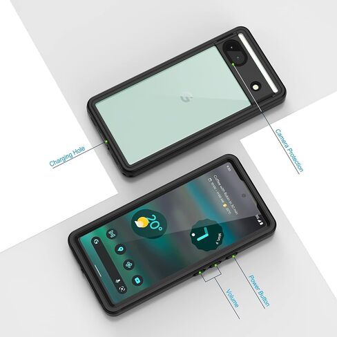 Lanhiem for Google Pixel 6 Case, IP68 Waterproof Dustproof with Built-in Screen Protector, Heavy Duty Full Body Protective Phone Case for Pixel 6, Black/Clear in Saudi Arabia