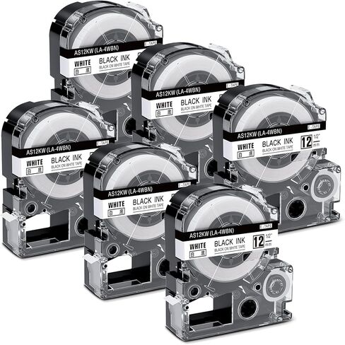 LK-4WBN SS12KW Label Tape Replace for Epson Label Maker Tape LC-4WBN LC 4WBN9 12mm 1/2" Black on White 0.47" Compatible with Epson LabelWorks LW300 LW400 LW500 Label Maker, 6-Pack in Saudi Arabia